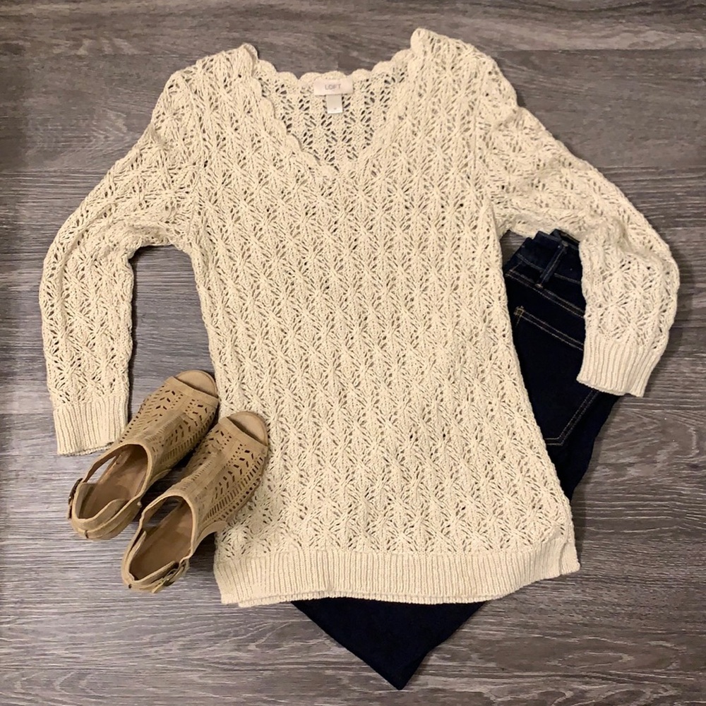 Crochet scallop neck sweater. Loft. Worn ONCE!